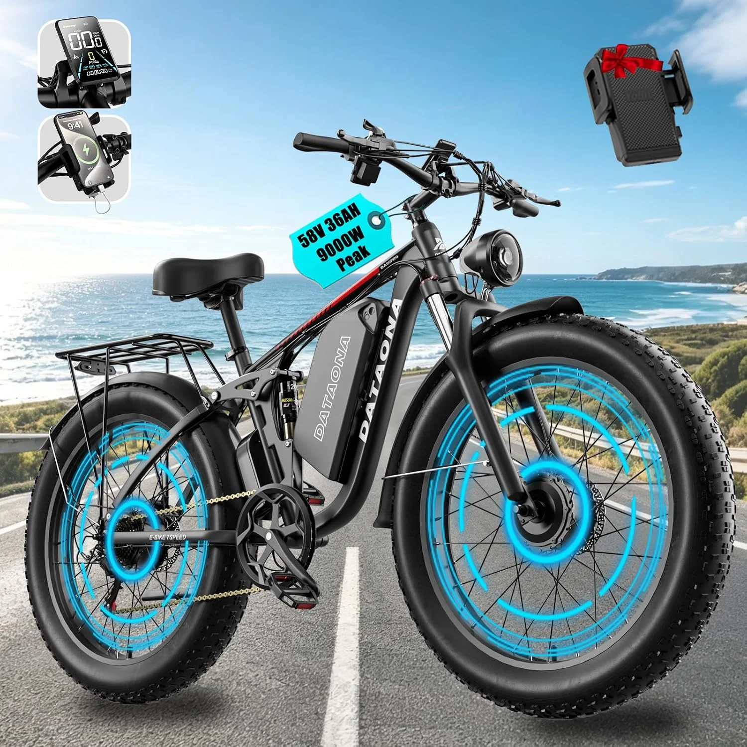 9000W Peak Electric Bike for Adults - 45MPH Dual Motor Ebike 58V Peak 36AH
