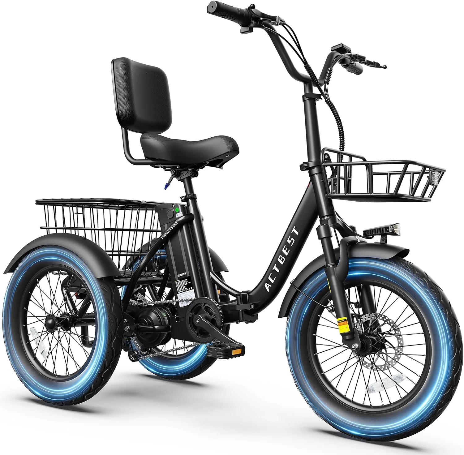 ACTBEST Electric Tricycle with Peak 1200W Brushless Motor, 48V 624Wh Removable Battery Electric Trike, Foldable & Portable E Trike, 55 Miles Max Range, Up to 18MPH 3 Wheel Ebike for Adults