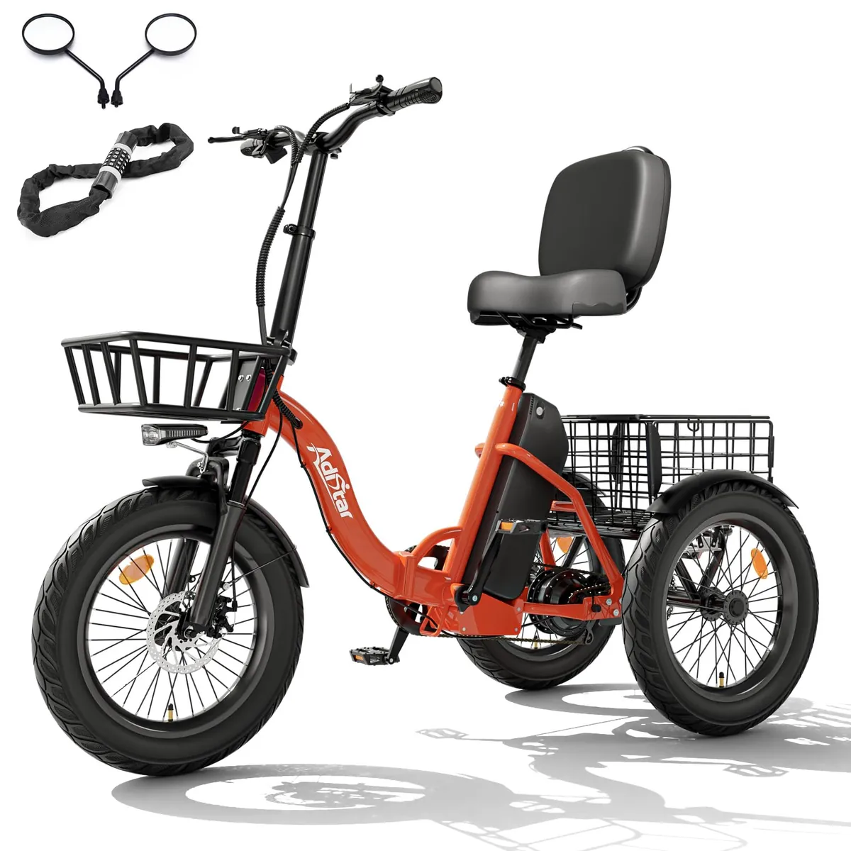 ADISTAR Electric Trike for Adults, 70 Miles Range, 48V 15.6Ah,18MPH